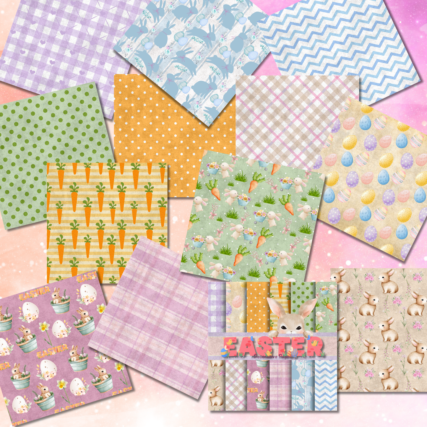 Vintage Easter Printable Paper Pack – 16 Scrapbook Papers for Journaling & Crafts (12x12 Digital Download)