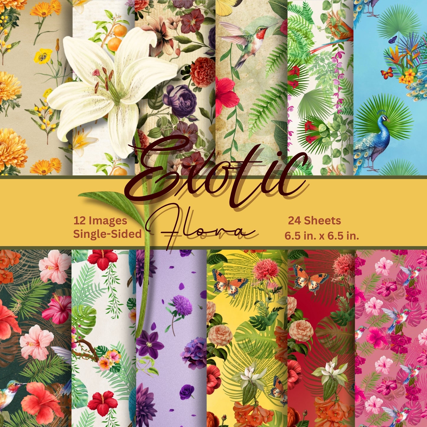 Exotic Flora Scrapbook Paper - 6.5" x 6.5"