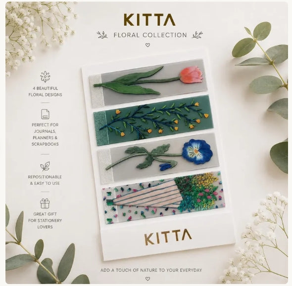 KITTA Hosomi Floral Sticker Sheets | Slim Portable Journal Stickers | Japanese Floral Planner Stickers