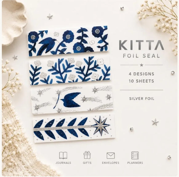 KITTA Hosomi Floral Sticker Sheets | Slim Portable Journal Stickers | Japanese Floral Planner Stickers