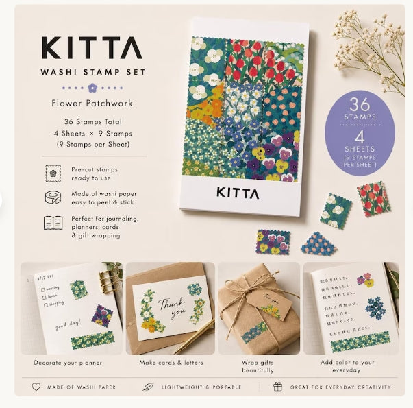 KITTA Hosomi Floral Sticker Sheets | Slim Portable Journal Stickers | Japanese Floral Planner Stickers
