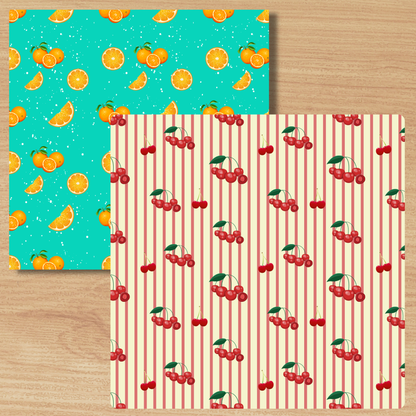 Fruit Decorative Paper, Single-Sided, 12 Patterns, 24 Sheets, 6" x 6"