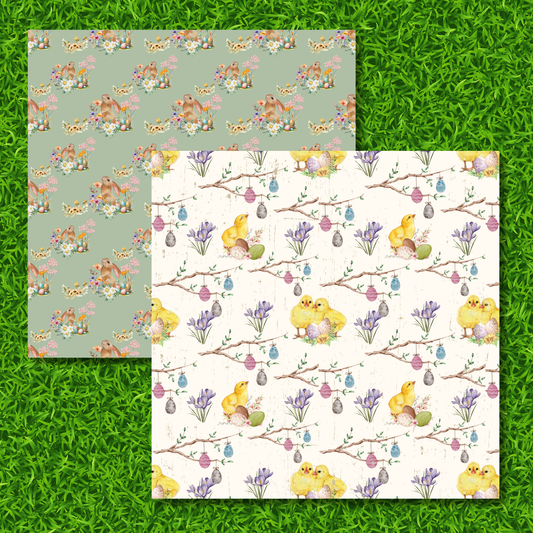 Spring Whimsy Digital Paper Pack – 12x12 Scrapbook Paper, Easter Bunny & Floral Patterns, Printable Craft Paper Download (9 Designs)