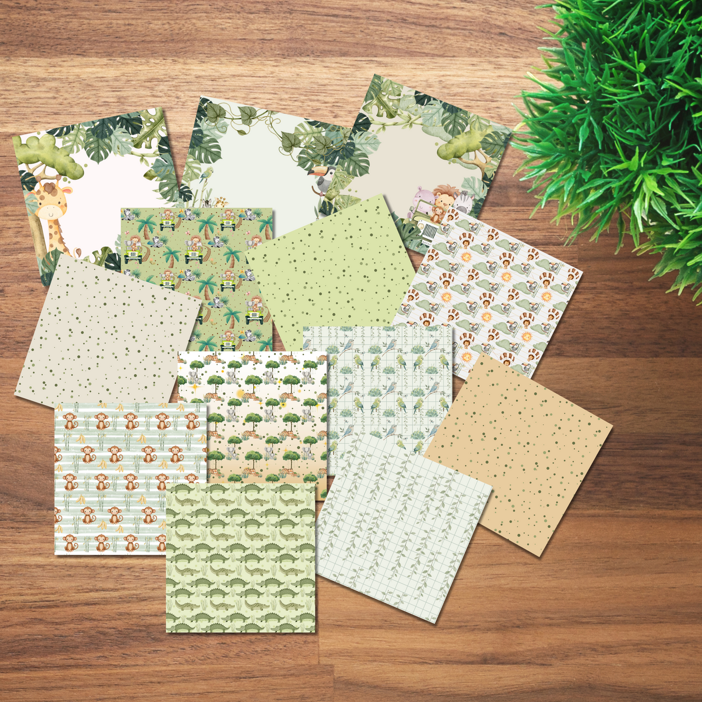 Safari Baby Animals Scrapbook Paper Pack -  24 Single-Sided Sheets | Jungle Backgrounds & Framed Pages | Ideal for Baby Albums, Journals & Crafts