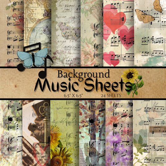 Vintage Sheet Music Scrapbook Paper – Craft Paper Pack, 24 Sheets, 12 Unique Designs – Antique Music Notes Backgrounds for Journaling, Card Making, Collage, DIY Crafts