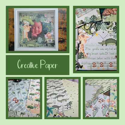 Safari Baby Animals Scrapbook Paper Pack -  24 Single-Sided Sheets | Jungle Backgrounds & Framed Pages | Ideal for Baby Albums, Journals & Crafts