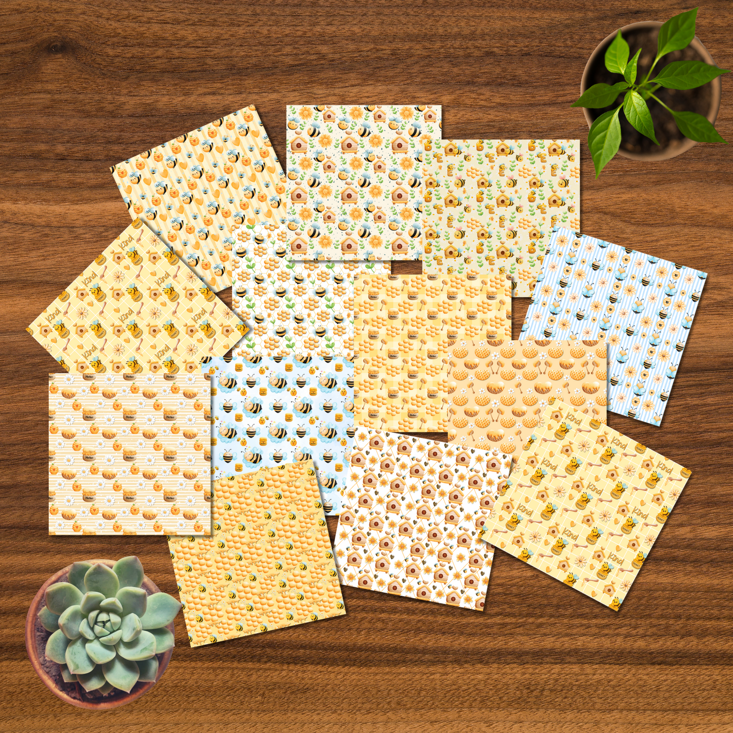 “Bee Sweet” Watercolor Scrapbook Paper Pack – 24 Sheets (12 Designs, 2 Each) – Cute Honeybee Theme for Crafts & Journaling
