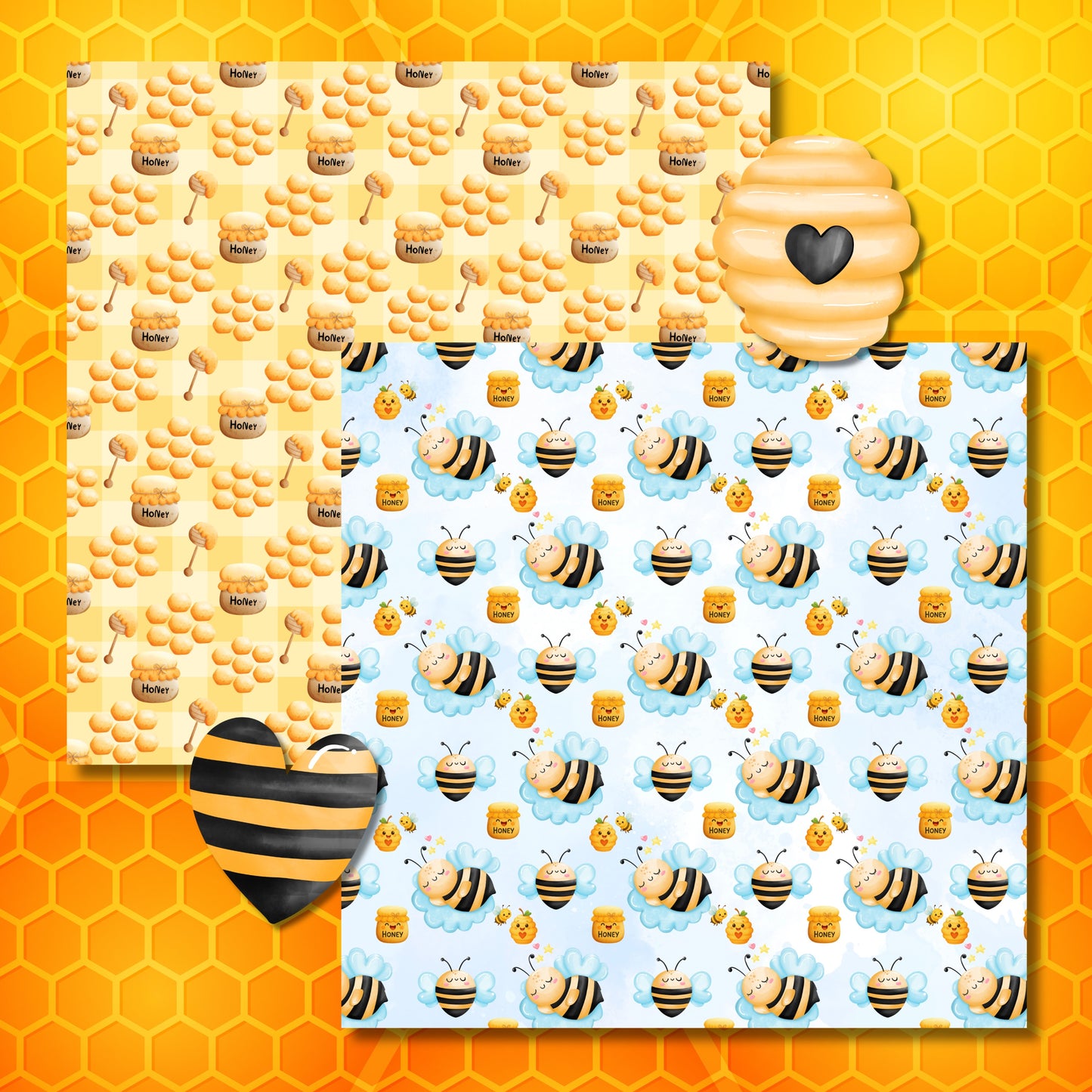 Bee Sweet Printable Scrapbook Paper Pack – 16 Digital Papers (12x12, 300 DPI JPEG)