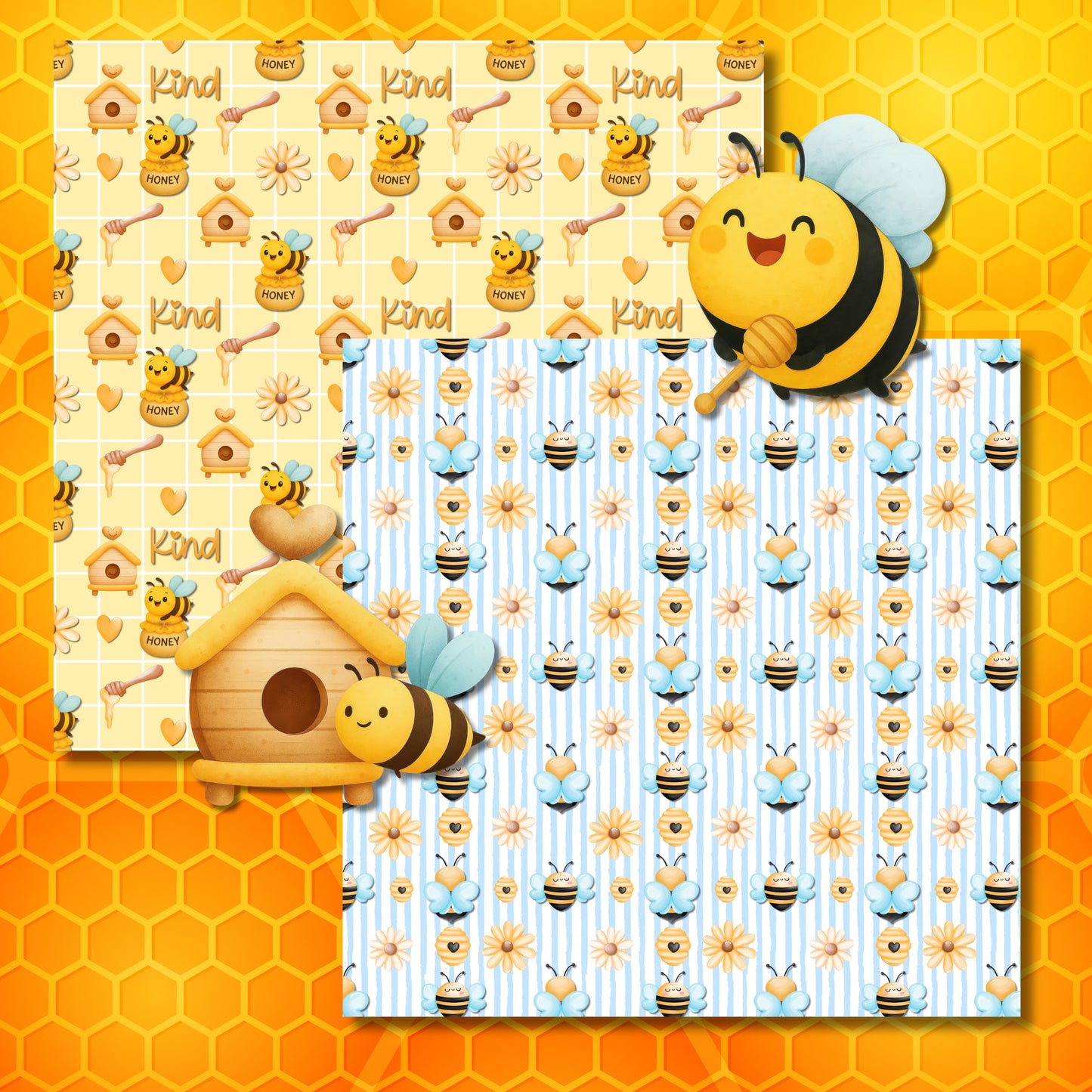 Bee Sweet Printable Scrapbook Paper Pack – 16 Digital Papers (12x12, 300 DPI JPEG)