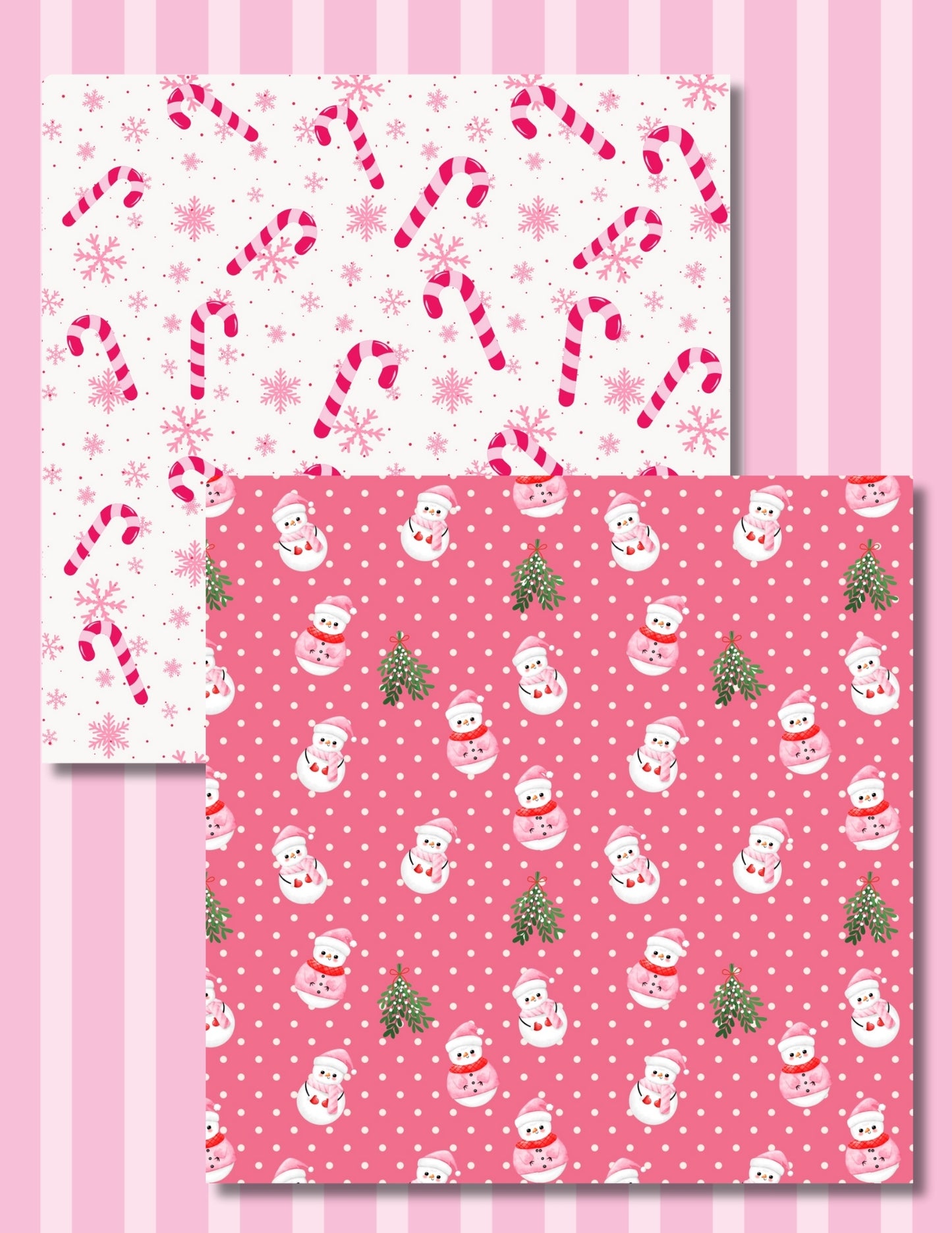 Pink Christmas Decorative Scrapbook Paper, 12 Patterns, Single-Sided, 24 Sheets, 6.5" x 6.5, Unique, Gift, Decoupage, Journal, Card making