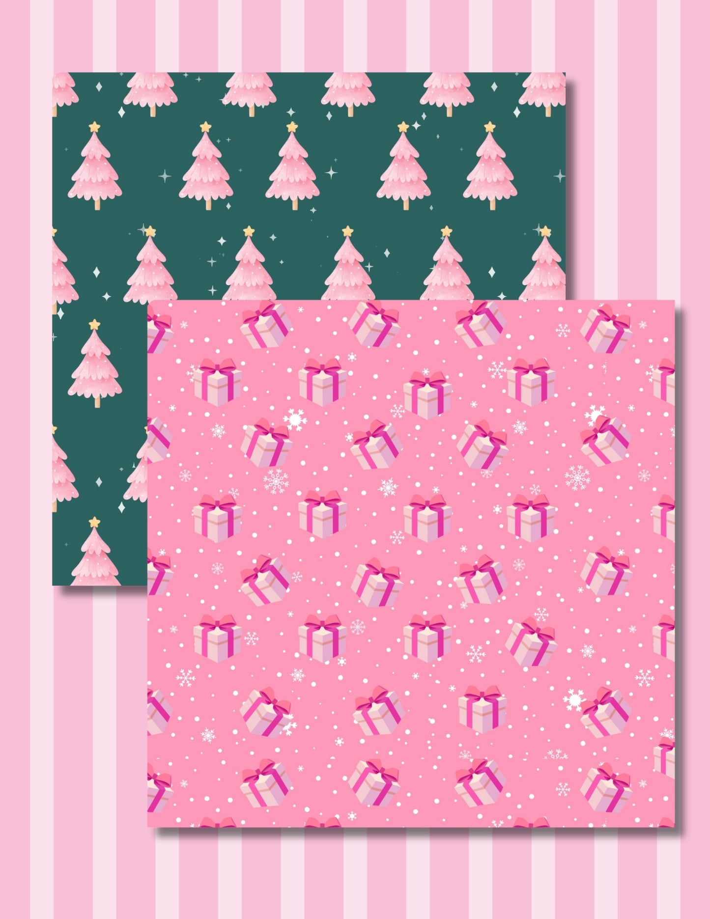 Pink Christmas Decorative Scrapbook Paper, 12 Patterns, Single-Sided, 24 Sheets, 6.5" x 6.5, Unique, Gift, Decoupage, Journal, Card making