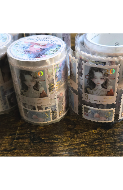 Timeline Stamp Sticker Roll | Gold Foil Plastic Stickers | Continuous Roll Decorative Stickers (1 roll)