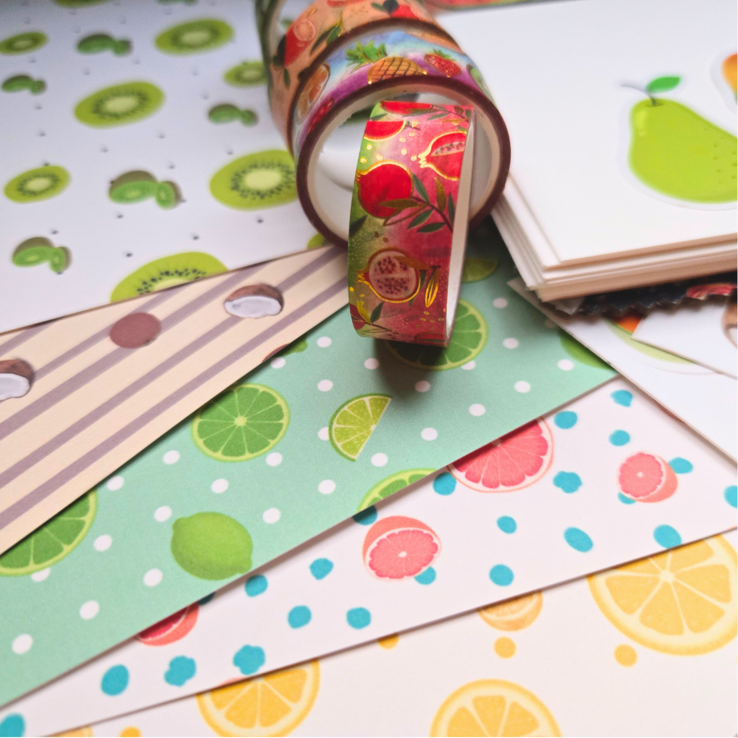 Fruit Decorative Paper, Single-Sided, 12 Patterns, 24 Sheets, 6" x 6"