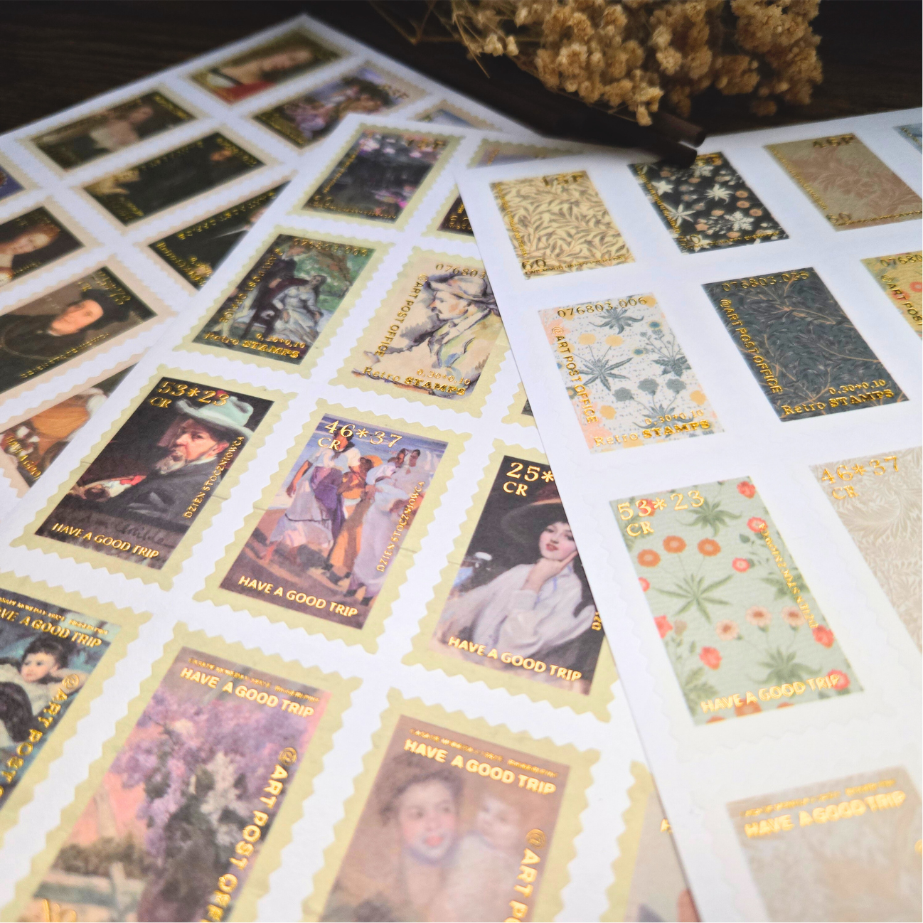 100 Art Stamp Stickers for Journaling, Vintage & Abstract Scrapbook Sticker Pack, Planner Stickers, Collage Ephemera Set