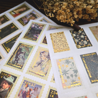 100 Art Stamp Stickers for Journaling, Vintage & Abstract Scrapbook Sticker Pack, Planner Stickers, Collage Ephemera Set