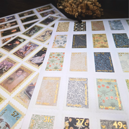 100 Art Stamp Stickers for Journaling, Vintage & Abstract Scrapbook Sticker Pack, Planner Stickers, Collage Ephemera Set