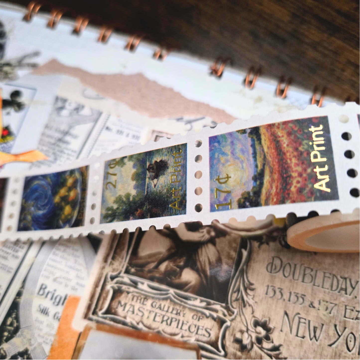 Art Inspired Stamp Sticker Roll with Gold Foil – Luxury Journaling & Scrapbook Ephemera