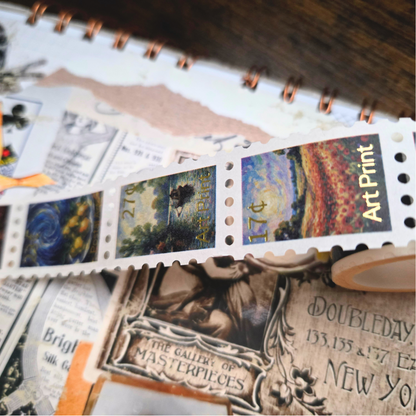Art Inspired Stamp Sticker Roll with Gold Foil – Luxury Journaling & Scrapbook Ephemera