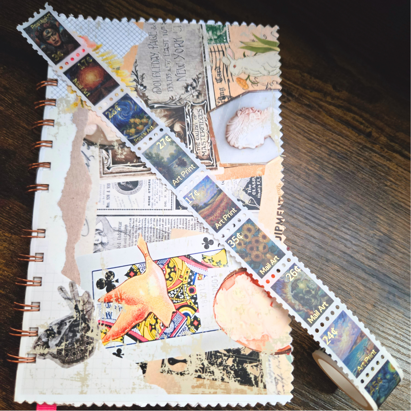 Art Inspired Stamp Sticker Roll with Gold Foil – Luxury Journaling & Scrapbook Ephemera