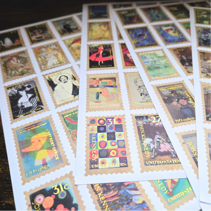 100 Art Stamp Stickers for Journaling, Vintage & Abstract Scrapbook Sticker Pack, Planner Stickers, Collage Ephemera Set
