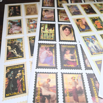 100 Art Stamp Stickers for Journaling, Vintage & Abstract Scrapbook Sticker Pack, Planner Stickers, Collage Ephemera Set