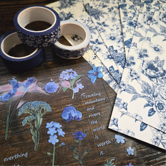 Blue Floral Scrapbook Paper, Patterned Paper, 6" x 6