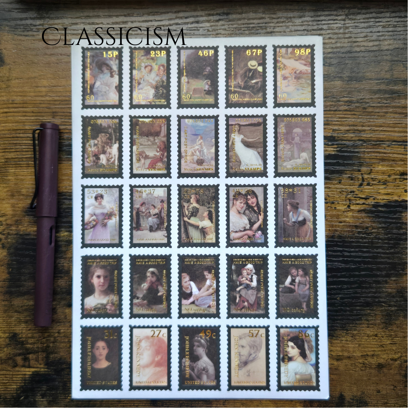 100 Vintage Art Stamp Stickers for Journaling & Collage