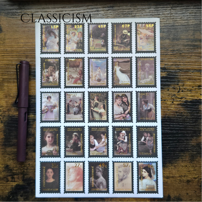 100 Vintage Art Stamp Stickers for Journaling & Collage