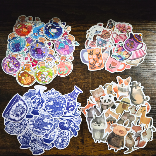 100pcs Mixed Aesthetic Sticker Pack | Cute Animals, Chinoiserie & Florals