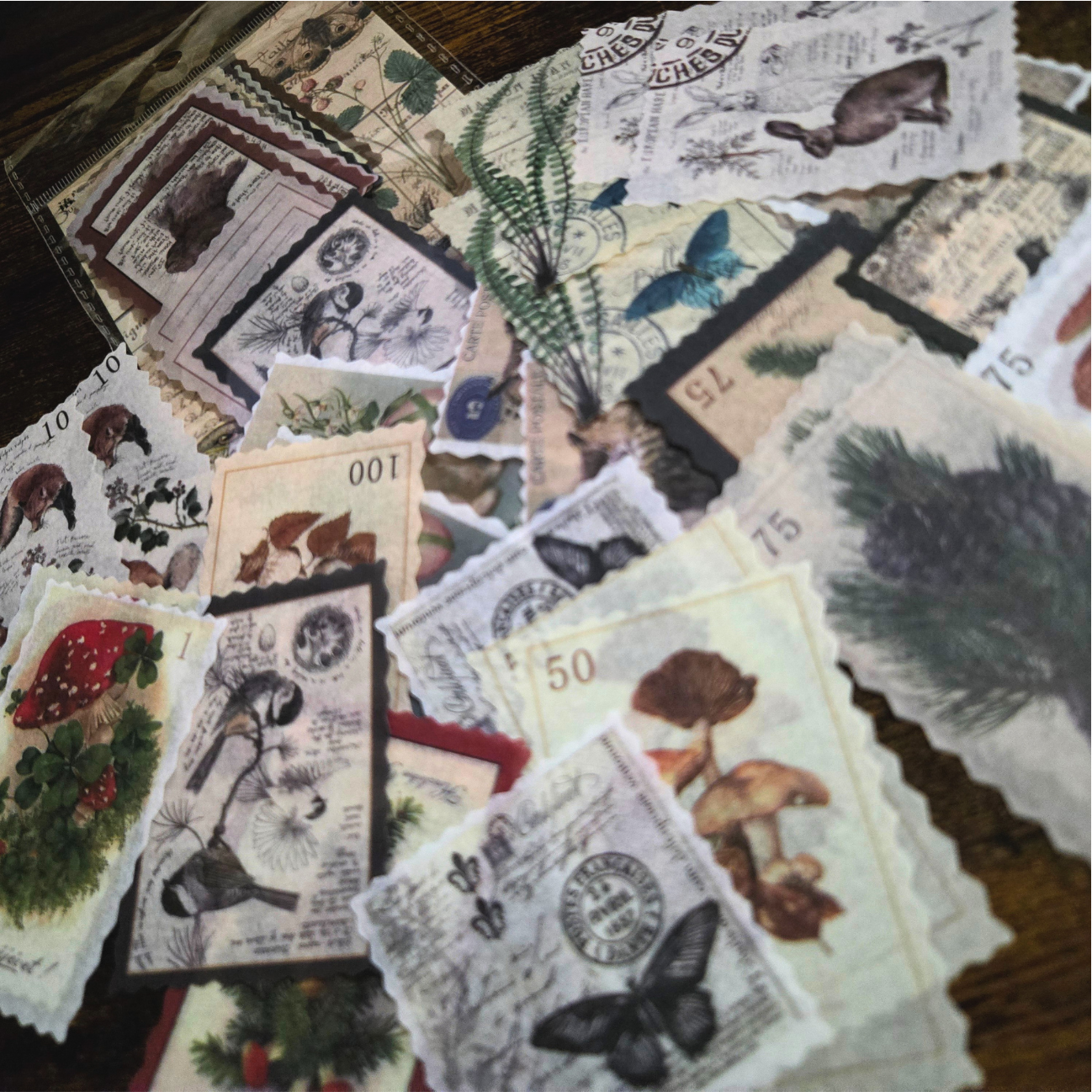 Vintage Postage Stamp Stickers | 30-Piece Aesthetic Sticker Pack | Scrapbooking & Junk Journaling Supplies | Nature Ephemera
