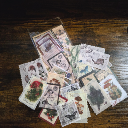 Vintage Postage Stamp Stickers | 30-Piece Aesthetic Sticker Pack | Scrapbooking & Junk Journaling Supplies | Nature Ephemera