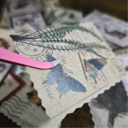 Vintage Postage Stamp Stickers | 30-Piece Aesthetic Sticker Pack | Scrapbooking & Junk Journaling Supplies | Nature Ephemera