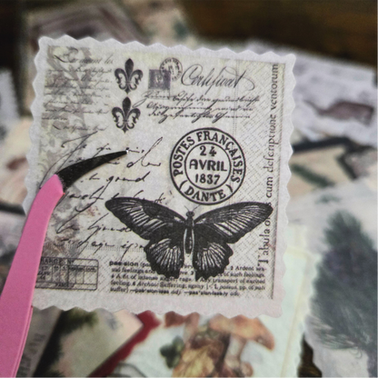 Vintage Postage Stamp Stickers | 30-Piece Aesthetic Sticker Pack | Scrapbooking & Junk Journaling Supplies | Nature Ephemera