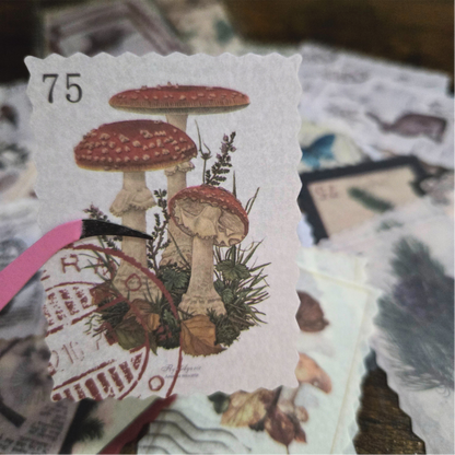 Vintage Postage Stamp Stickers | 30-Piece Aesthetic Sticker Pack | Scrapbooking & Junk Journaling Supplies | Nature Ephemera