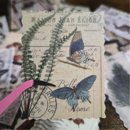 Vintage Postage Stamp Stickers | 30-Piece Aesthetic Sticker Pack | Scrapbooking & Junk Journaling Supplies | Nature Ephemera