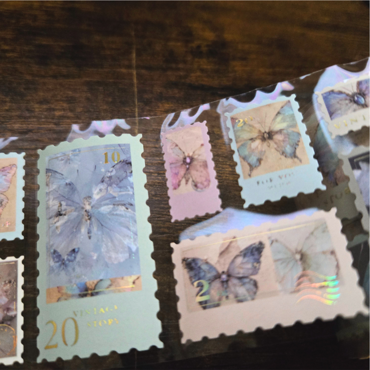 Timeline Stamp Sticker Roll | Gold Foil Plastic Stickers | Continuous Roll Decorative Stickers (1 roll)