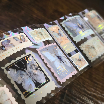 Timeline Stamp Sticker Roll | Gold Foil Plastic Stickers | Continuous Roll Decorative Stickers (1 roll)