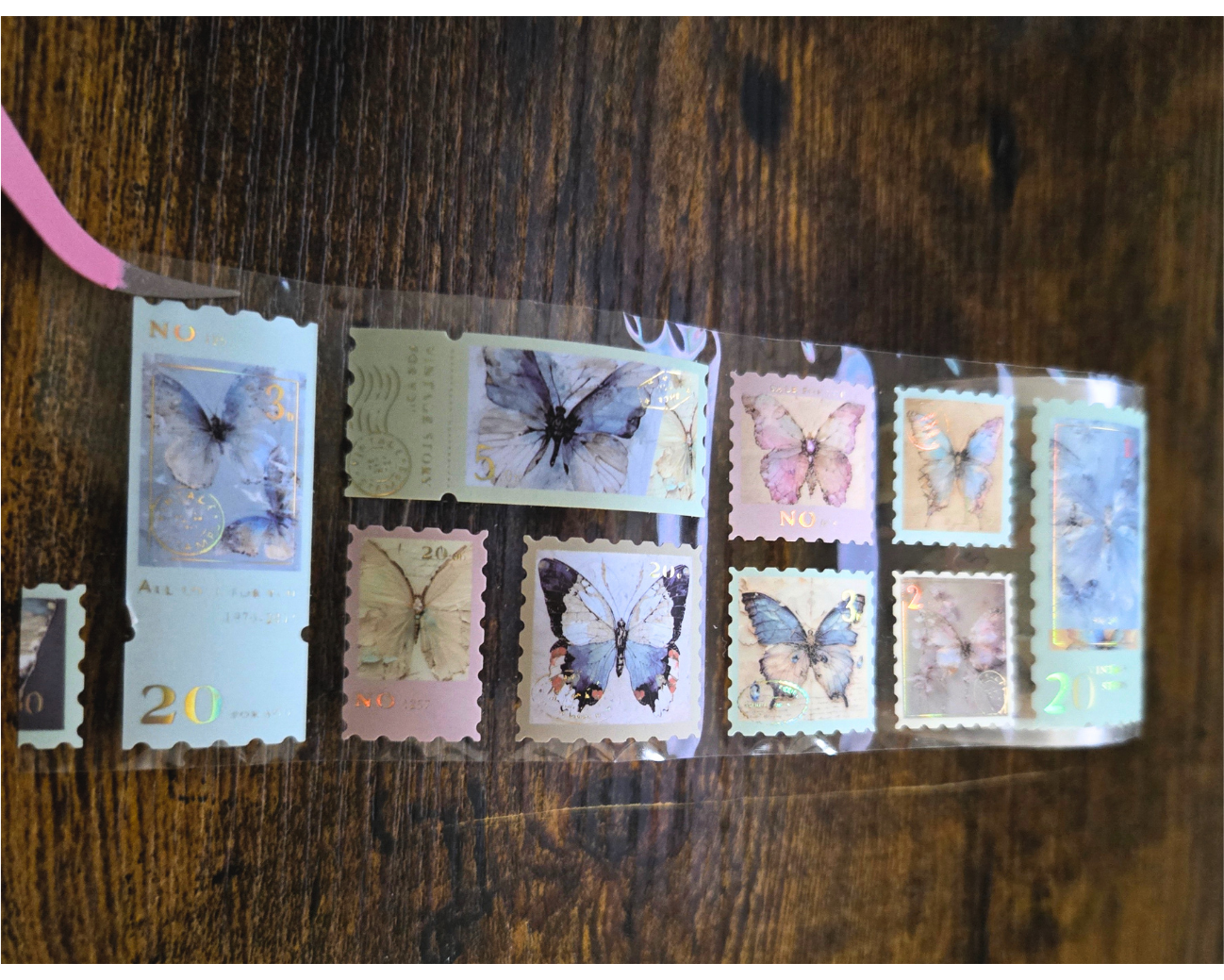 Timeline Stamp Sticker Roll | Gold Foil Plastic Stickers | Continuous Roll Decorative Stickers (1 roll)