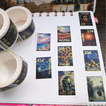 Art Inspired Stamp Sticker Roll with Gold Foil – Luxury Journaling & Scrapbook Ephemera