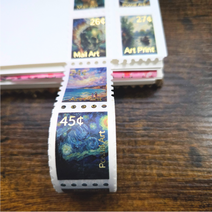 Art Inspired Stamp Sticker Roll with Gold Foil – Luxury Journaling & Scrapbook Ephemera