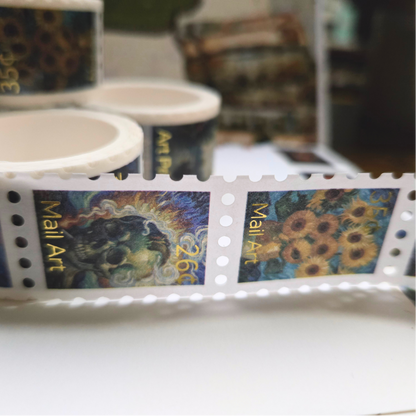 Art Inspired Stamp Sticker Roll with Gold Foil – Luxury Journaling & Scrapbook Ephemera