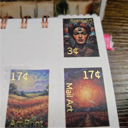 Art Inspired Stamp Sticker Roll with Gold Foil – Luxury Journaling & Scrapbook Ephemera