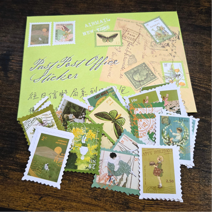 Old Letter Post Office Style Stickers | 46-Piece Vintage Stamp Ephemera Set