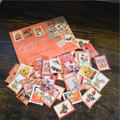 Old Letter Post Office Style Stickers | 46-Piece Vintage Stamp Ephemera Set