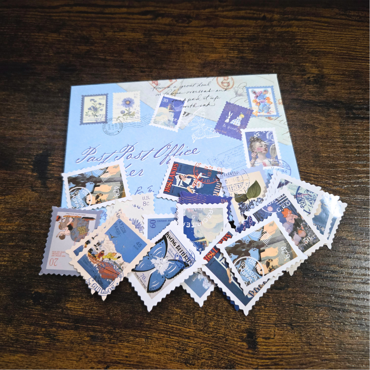 Old Letter Post Office Style Stickers | 46-Piece Vintage Stamp Ephemera Set