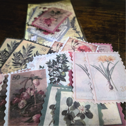 Vintage Postage Stamp Stickers | 30-Piece Aesthetic Sticker Pack | Scrapbooking & Junk Journaling Supplies | Nature Ephemera