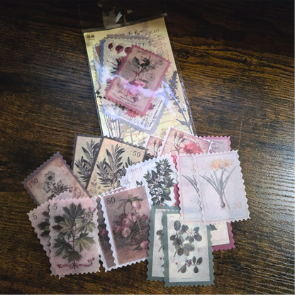 Vintage Postage Stamp Stickers | 30-Piece Aesthetic Sticker Pack | Scrapbooking & Junk Journaling Supplies | Nature Ephemera