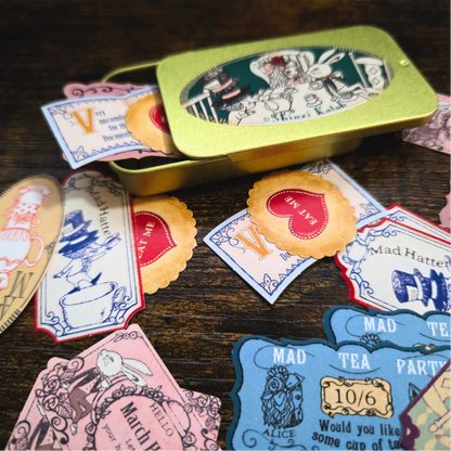 Mysterious Alice Flake Stickers in Tin | Shinzi Katoh | Alice in Wonderland | Japanese Sticker Set | 30 pcs
