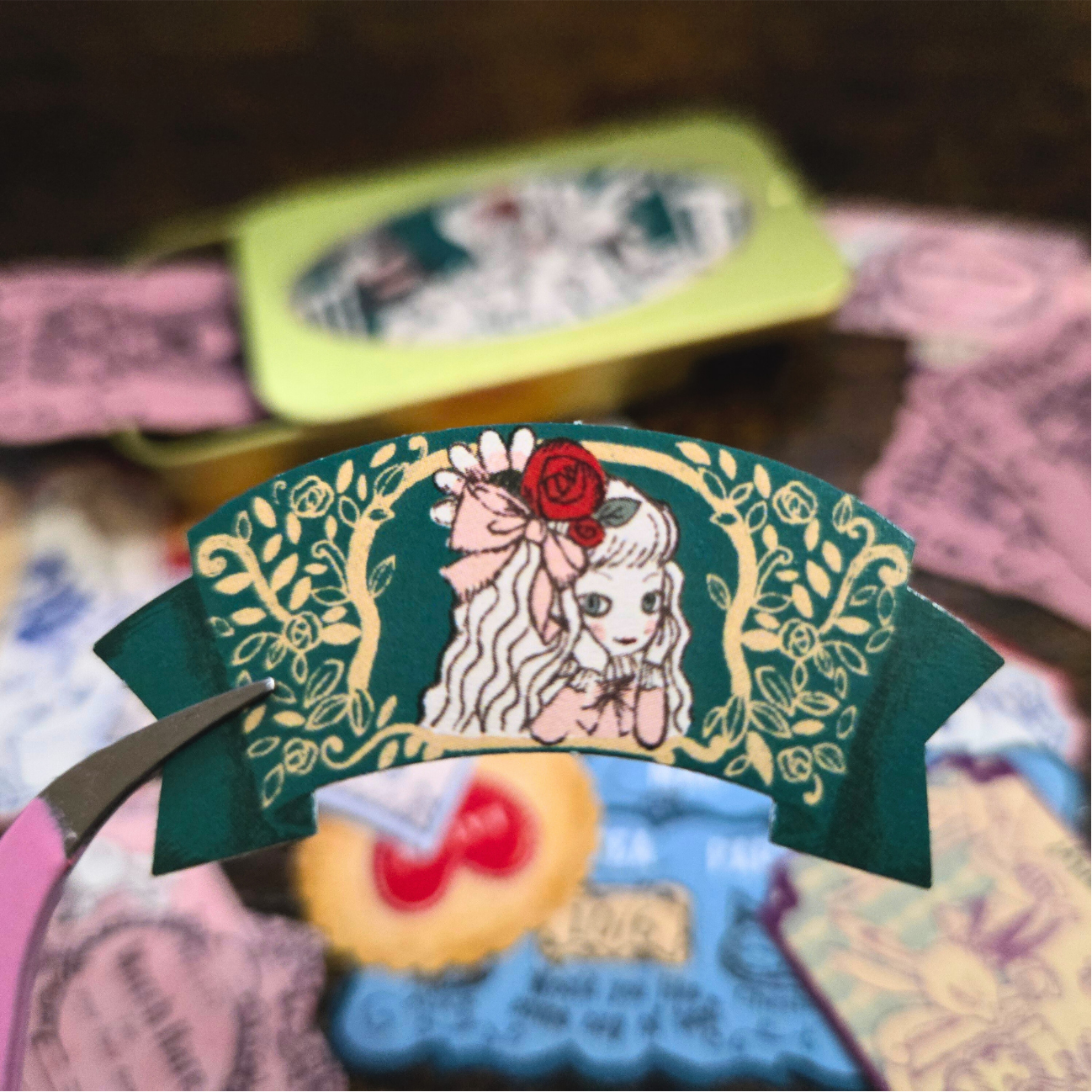 Mysterious Alice Flake Stickers in Tin | Shinzi Katoh | Alice in Wonderland | Japanese Sticker Set | 30 pcs