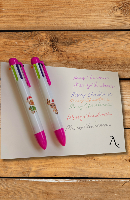 Set of 2 - Christmas Novelty Pens | Multicolor Push Pens & Black Ink Twist Pen | Holiday Stationery